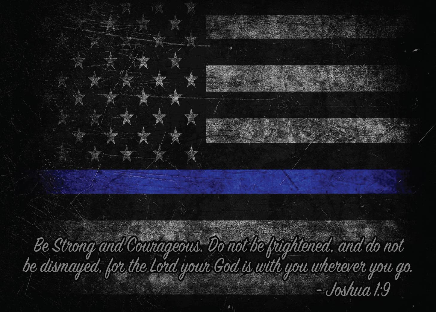 Vinyl Wrap For Lock Box Lid, Antiqued Thin Blue Line Flag With Joshua 1:9  (standard lock box only) - Warrior Rack